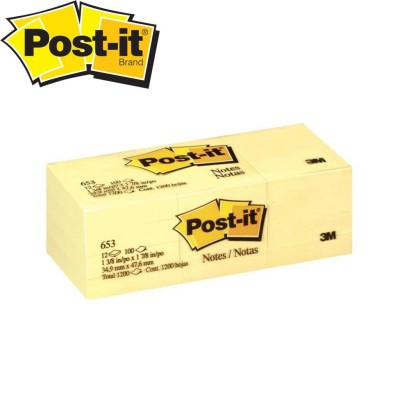 3M Post-it 653 Sarı Not Kağıdı 38mm x 51mm 100 Yaprak 12'Li Paket