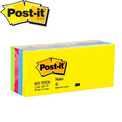 3M Post-it 653 TF Yapışkanlı Not Kağıdı 38 mm x 51 mm Tutti Frutti Pem