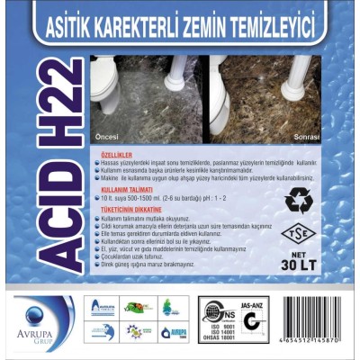 ACID H22 Asitik Karakterli Zemin Tem.30 Litre