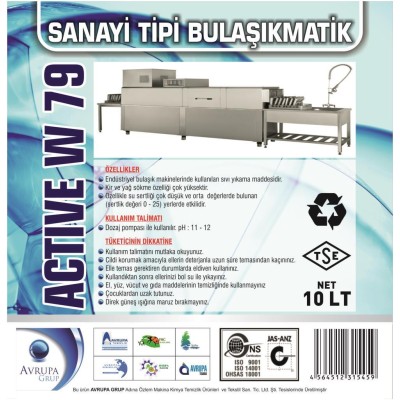 ACTİVE W79 Sanayi Tipi Bulaşık Mak.Deterjanı 10 Litre