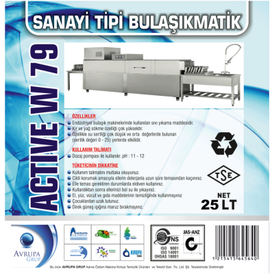 ACTİVE W79 Sanayi Tipi Bulaşık Mak.Deterjanı 25 Litre