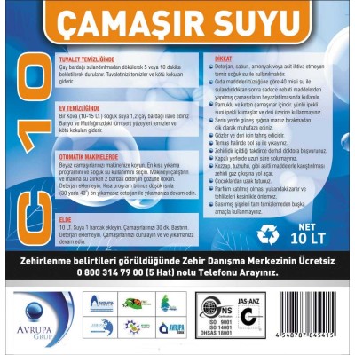 C 10  Çamaşır Suyu 10 Litre