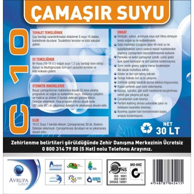 C 10  Çamaşır Suyu 30 Litre