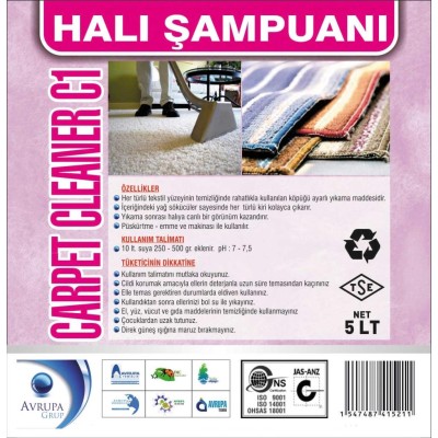 Carpet Clean C1 Halı Şampuanı 5 Litre