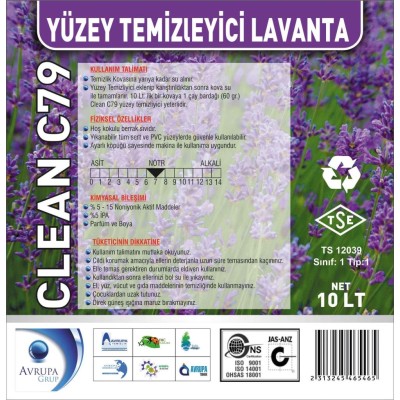 CLEAN C79 Yüzey Temizleyici Lavanta Kokulu 10 Litre