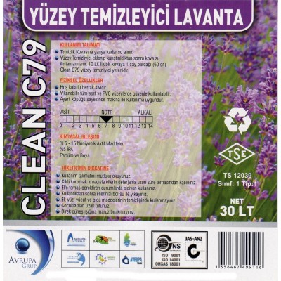 CLEAN C79 Yüzey Temizleyici Lavanta Kokulu 30 Litre