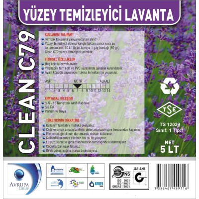 CLEAN C79 Yüzey Temizleyici Lavanta Kokulu 5 Litre