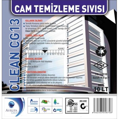 Clean CG13 Cam Temizleme Sıvısı 10 Litre