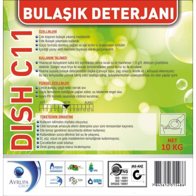 DISH C11 Bulaşık Deterjanı Standart 10 Kg