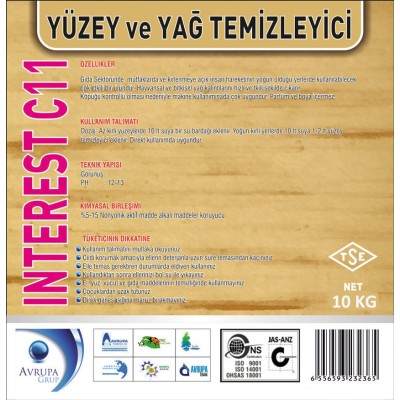 INTEREST C11 Yağ Çözücü Madde 10 Kg