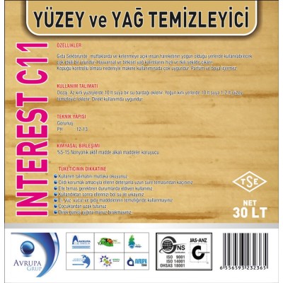 INTEREST C11 Yağ Çözücü Madde 30 Litre