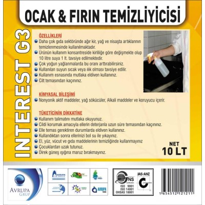 INTEREST G3 Ocak ve Fırın Temizleyici 10 Litre  