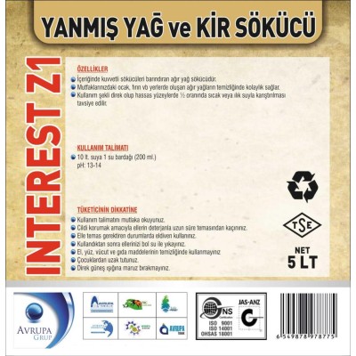 INTEREST Z1 Yanmış Yağ ve Kir Çözücü Madde 5 Litre 