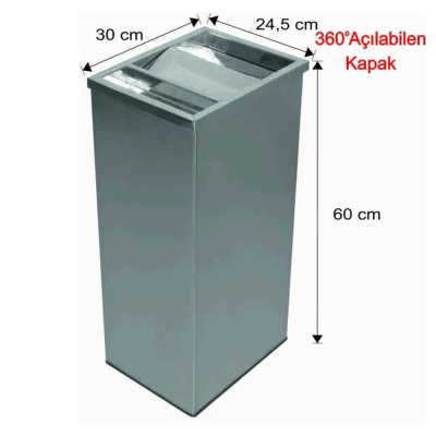 Küllüklü Çatı Kapaklı Çöp Kovası Paslanmaz 45 Litre