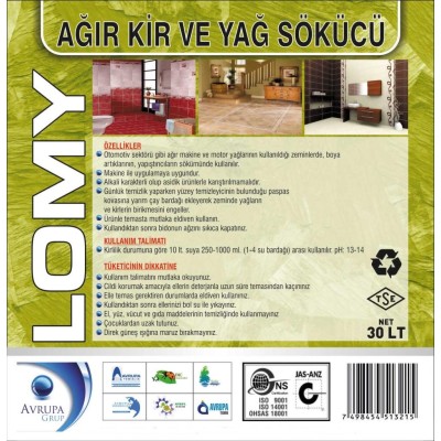 LOMY Ağır Kir ve Yağ Sökücü Kimyasal 30 Litre