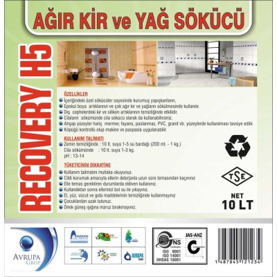 RECOVERY H5 Ağır Kir ve Yağ Sökücü 10 Litre