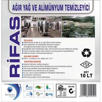 RİFAS Ağır Yağ ve Alüminyum Temizleyici 10 Litre