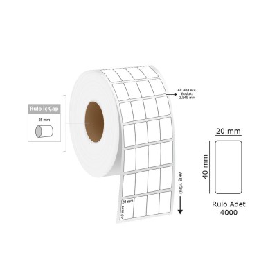 Tanex 20X40 mm Eco Termal Etiket 4 Lü 25mm Çap 4000'Li