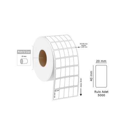 Tanex 20X40 mm Eco Termal Etiket 5 Li 25mm Çap 5000'Li