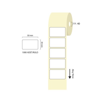 Tanex 50x30mm Eco Termal Etiket 1 Li 40mm Çap 1000 Li