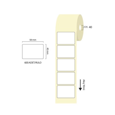 Tanex 58x40mm Eco Termal Etiket 1 Li 40mm Çap 600 Lü