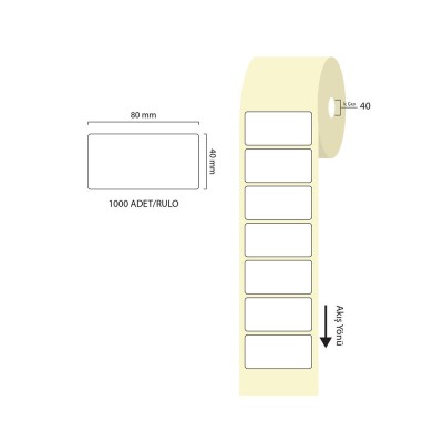 Tanex 80x40mm Eco Termal Etiket 1 Li 40mm Çap 1000 Li