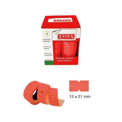 Tanex Fiyat Etiketi 21x12 cm Kırmızı Renk 800 Lü 6 lı Rulo