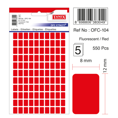 Tanex Ofc-104 Flo Kırmızı Ofis Etiketi