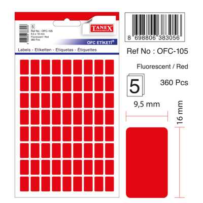 Tanex Ofc-105 Flo Kırmızı Ofis Etiketi