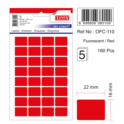 Tanex Ofc-110 Flo Kırmızı Ofis Etiketi