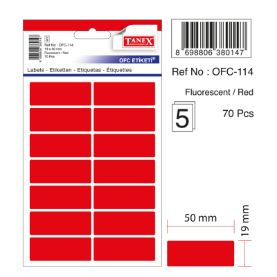 Tanex Ofc-114 Flo Kırmızı Ofis Etiketi