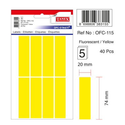 Tanex Ofc-115 Flo Sarı Ofis Etiketi