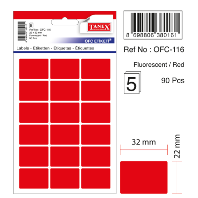 Tanex Ofc-116 Flo Kırmızı Ofis Etiketi