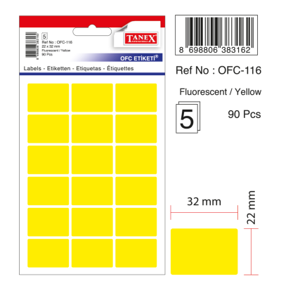 Tanex Ofc-116 Flo Sarı Ofis Etiketi