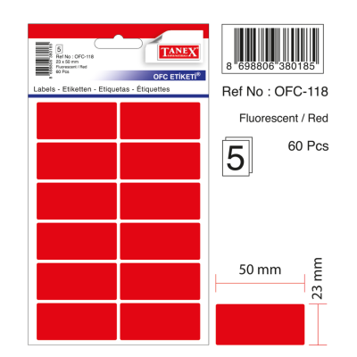 Tanex Ofc-118 Flo Kırmızı Ofis Etiketi