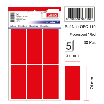 Tanex Ofc-119 Flo Kırmızı Ofis Etiketi