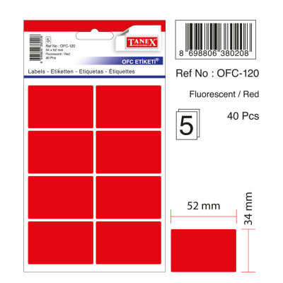 Tanex Ofc-120 Flo Kırmızı Ofis Etiketi