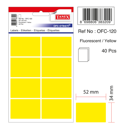 Tanex Ofc-120 Flo Sarı Ofis Etiketi