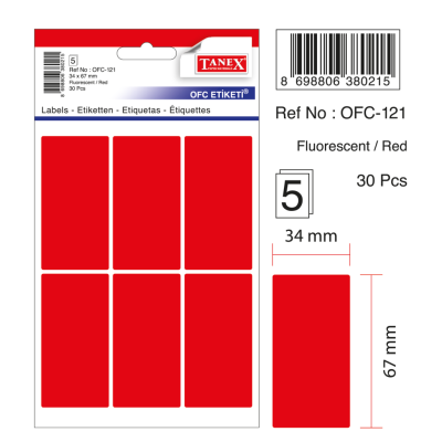 Tanex Ofc-121 Flo Kırmızı Ofis Etiketi
