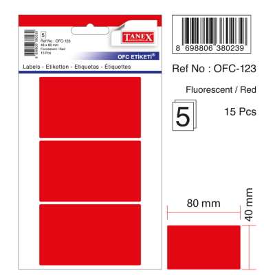 Tanex Ofc-123 Flo Kırmızı Ofis Etiketi