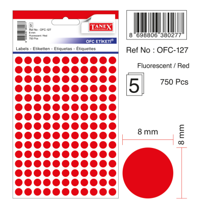 Tanex Ofc-127 Flo Kırmızı Ofis Etiketi