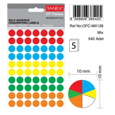 Tanex Ofc-128 Mıx Color Ofis Etiketi 10mm 540 Adet