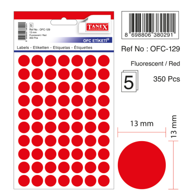 Tanex Ofc-129 Flo Kırmızı Ofis Etiketi