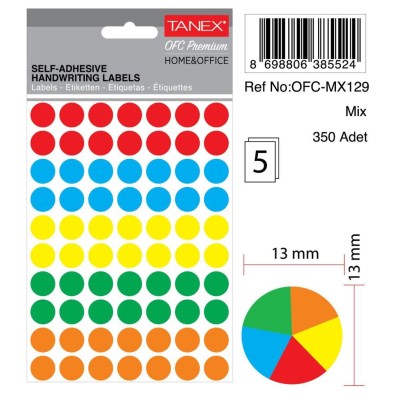 Tanex Ofc-129 Mıx Color Ofis Etiketi 13mm 350 Adet