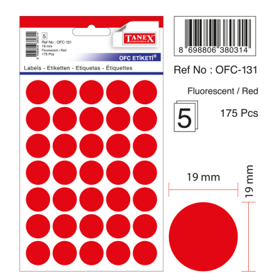 Tanex Ofc-131 Flo Kırmızı Ofis Etiketi