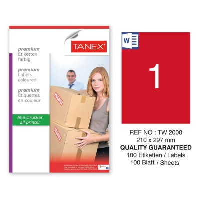 Tanex TW-2000 210x297mm Kırmızı Pastel Laser Etiket 100 Lü