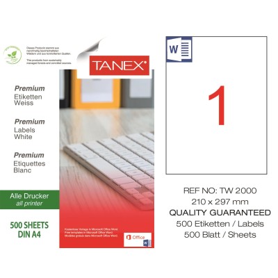 Tanex Tw-2000 210x297mm Laser Etiket 500 Lü