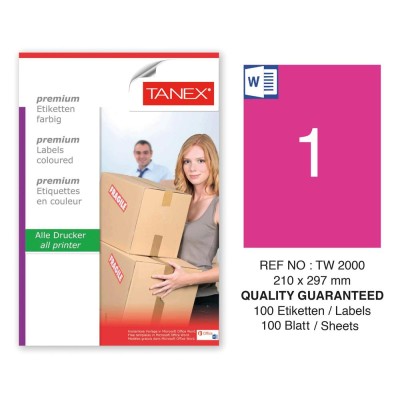 Tanex TW-2000 210x297mm Pembe Pastel Laser Etiket 100 Lü