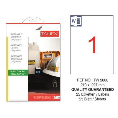 Tanex TW-2000 210x297mm Polyester Etiket 25 Li