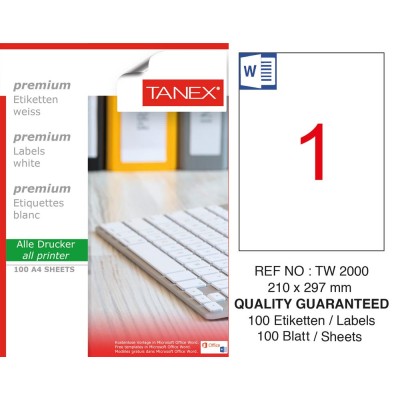 Tanex TW-2000 210x297mm Sökülebilir Etiket 100 Lü